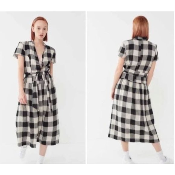 NWT Urban Outfitters Natalie Checkered Print Linen Midi Dress - Size XS - Picture 3 of 14